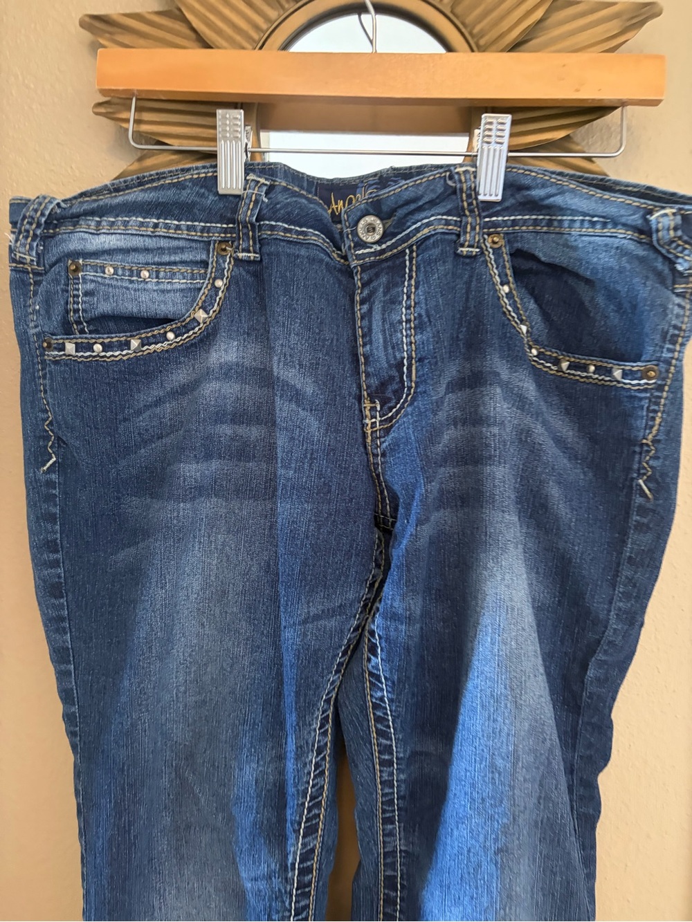 Angels Jeans Metal Stud Capri Dark Denim Size 17 - Picture 3 of 14